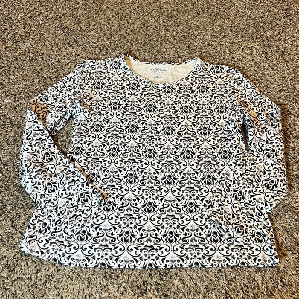 Croft & Barrow Classic Tee Womens Small S‎ Black White Long Sleeve Top